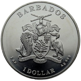 Moneda Barbados 1 Dollar Caribbean Silver Plata 2021 1 oz