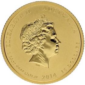 Moneda Australia 15 Dollars Año del Caballo Oro 2014 1/10 oz