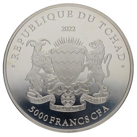 Moneda República de Chad 5000 Francos CFA Bitcoin Plata 2022 1 oz