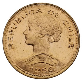Moneda Chile 100 Pesos Oro 1956 20,33 g