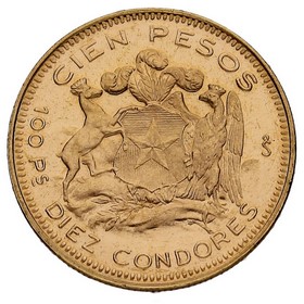 Moneda Chile 100 Pesos Oro 1956 20,33 g