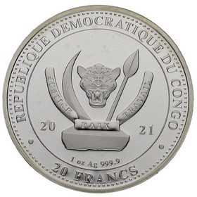 Moneda República Democrática del Congo 20 Francos Águila Calva Plata 2021 1 oz
