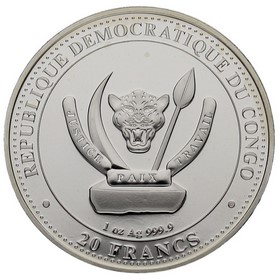 Moneda República Democrática del Congo 20 Francos Vida Prehistórica Mamut Plata 2021 1 oz