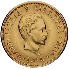 Moneda Cuba 5 Pesos Oro 1915 8,35 g