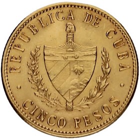 Moneda Cuba 5 Pesos Oro 1915 8,35 g