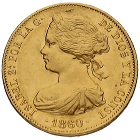 Moneda 100 Reales Oro 1860 8,36 g