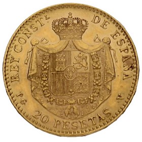 Moneda 20 Pesetas Oro 1887 6,45 g