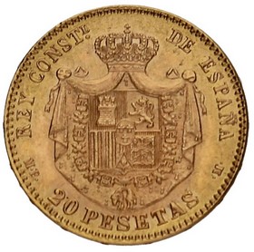 Moneda 20 Pesetas Oro 1896 6,45 g