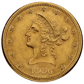 Moneda Estados Unidos 10 Dollars Coronet Head Oro 1886 16,72 g