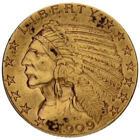 Moneda Estados Unidos 5 Dollars Indian Head Oro 1909 8,32 g