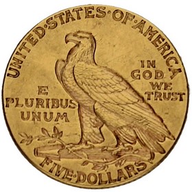 Moneda Estados Unidos 5 Dollars Indian Head Oro 1912 8,34 g
