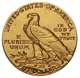 Moneda Estados Unidos 5 Dollars Indian Head Oro 1908 8,30 g