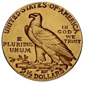 Moneda Estados Unidos 2,5 Dollars Indian Head Oro 1909 4,16 g