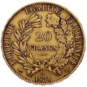 Moneda Francia 20 Francos Oro 1851 6,45 g