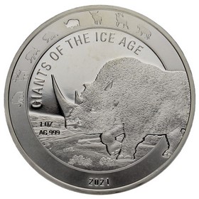 Moneda Ghana 5 Cedis Gigantes de la Edad de Hielo Plata 2021 1 oz