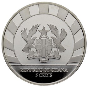 Moneda Ghana 5 Cedis Gigantes de la Edad de Hielo Plata 2021 1 oz