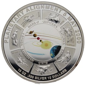 Moneda Islas Cook 10 Dollars Alineamiento Planetario  5 Mayo 2000 Plata 2000 10 oz