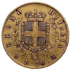 Moneda Italia 20 Liras Oro 1865 6,45 g
