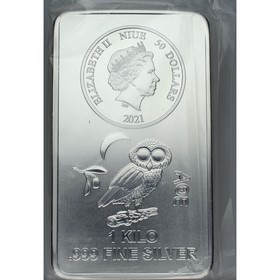 Moneda Niue 50 Dollars Búho Ateniense Plata 2021 1 Kg