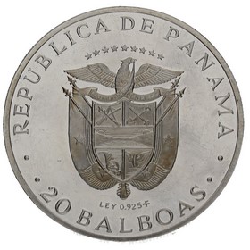 Moneda Panamá 20 Balboas Simon Bolívar Plata 1972 129,36 g