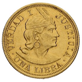 Moneda Perú 1 Libra  Oro 1919 7,98 g