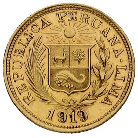 Moneda Perú 1 Libra  Oro 1919 7,98 g