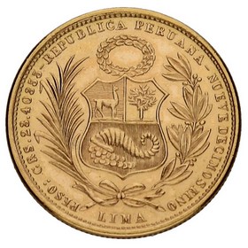 Moneda Perú 50 Soles Oro 1965 23,44 g