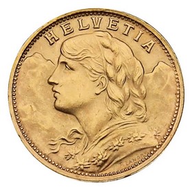 Moneda Suiza 20 Francos Suizos Oro 1935 6,45 g