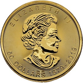 Moneda Canadá 50 Dollars Maple Leaf 40 aniv. Oro 2019 1 oz