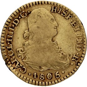 Moneda Colombia 1 Escudo Oro 1806 Popeyan JT 3,30 g