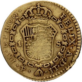 Moneda Colombia 1 Escudo Oro 1806 Popeyan JT 3,30 g