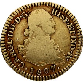 Moneda Colombia 1 Escudo Oro 1807 Popeyan JF 3,32 g
