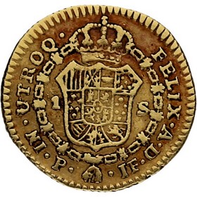 Moneda Colombia 1 Escudo Oro 1807 Popeyan JF 3,32 g