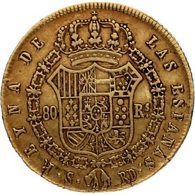 Moneda 80 Reales Oro 1840 Sevilla RD 6,78 g