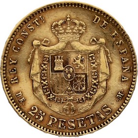 Moneda 25 Pesetas Oro 1878 Madrid DE 8,02 g