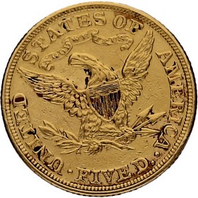 Moneda Estados Unidos 5 Dollars Coronet Head Oro 1891 8,32 g