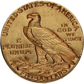 Moneda Estados Unidos 5 Dollars indian Head Oro 1909 8,36 g