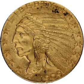 Moneda Estados Unidos 5 Dollars Oro 1909 8,34 g