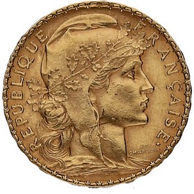 Moneda Francia 20 francos Franceses Oro 1908 6,45 g