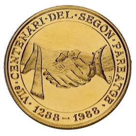Moneda Andorra 250 Diners VII Centenario del segon pareatge 1988 12,08 g