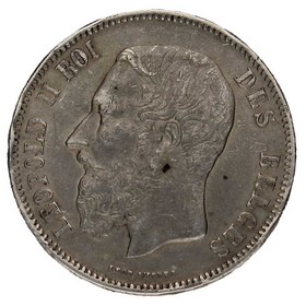 Moneda Bélgica 5 Francos Plata 1869 24,97 g