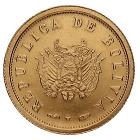Moneda Bolivia 5 Bolivianos Oro 1952 3,89 g