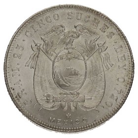 Moneda Ecuador 5 Sucres Plata 1944 Mexico 25,15 g