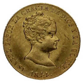 Moneda 80 Reales Oro 1844 Barcelona PS 6,77 g