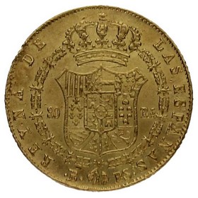 Moneda 80 Reales Oro 1844 Barcelona PS 6,77 g