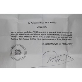 Medalla española Eduardo Chillida a San Juan de la Cruz 4ºCent Plata 1990 37,28 g