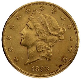 Moneda Estados Unidos 20 Dollars Double Eagle Liberty Oro 1893 33,42 g