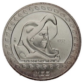 Moneda México 100 Pesos Guerrero Águila Plata 1992 1 oz