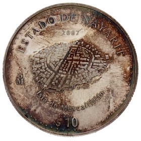 Moneda México 10 Pesos Estado de Nayarit Plata 2007 1 oz