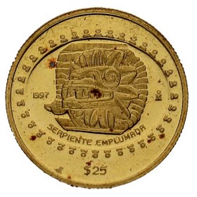 Moneda México 25 Dollars Serpiente Emplumada Oro 1997 1/4 oz
